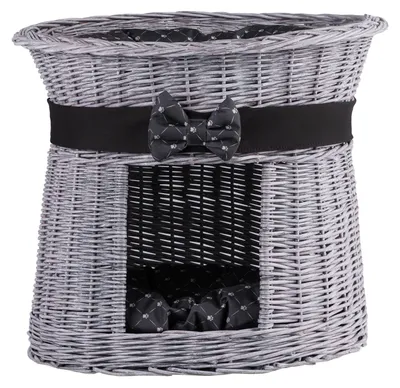Imagen del producto de Refugio para gatos de dos pisos, con estructura de mimbre, marco y cojín. Marca: TheWickerStories