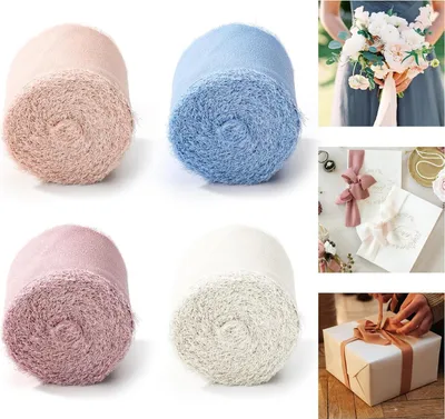 Produktbild von Chiffonband 4 Rollen für Weihnachten DIY Geschenkverpackungen Basteln Hochzeit Brautstrauß