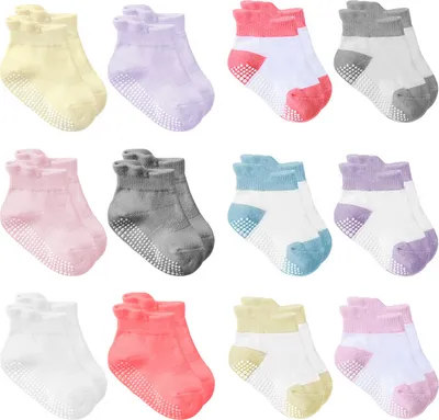 Produktbild von Rutschfeste Socken für Kleinkinder Griffe Baby Mädchen 12 Pack Anti-Rutsch-Knöchel Socken Kleinkind Kinder ( M/12-14 )
