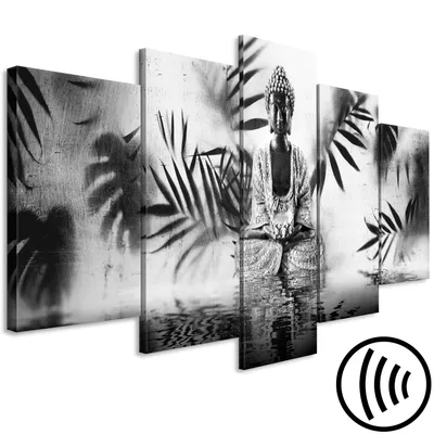 Produktbild von Akustikbild Buddha 200x100 cm Bilder Akustikschaum Hochleistungsschallabsorber Schallschutz Leinwand 5 tlg Wandbild Raumakustik Schalldämmung Feng Shui Zen p-A-0040-b-p