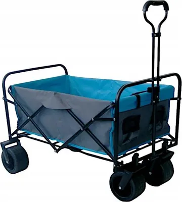 Produktbild von BDW, Faltbarer Strandwagen, Bollerwagen, Transportwagen 150L, Grau - Blau, 52x60x92cm