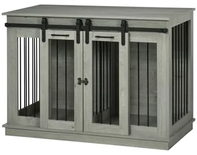 Obrázek produktu pro Klec pro psy, klec, bouda se dvěma místnostmi pro střední psy, přepravka pro psy s dvojitými dvířky, bouda pro psa, šedá, 120 x 60 x 88,5 cm