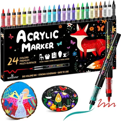 Produktbild von PromoHome® Kreative Acrylmarker-Set – 24 Stück – Pinselspitze – Wasserfest