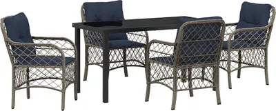 Image de vidaXL Ensemble de salle à manger de jardin avec coussins 5 pièces Gris et noir Rotin