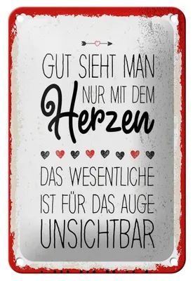 Produktbild von Blechschild Spruch Gut sieht man nur mit dem Herzen 12x18cm Schild