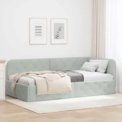 Produktbild von "Schlussverkauf" Einzelbett 1 PLACE - EckBettgestell einzel - mit Kopfteil - Hellgrau 90x200 cm Samt C3130