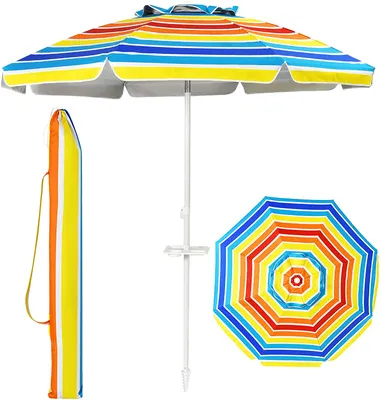 Produktbild von GOPLUS Sonnenschirm, Gartenschirm mit Kippbare Klappstange, Terrassenschirm inkl. Getränkehalter und Tragetasche
