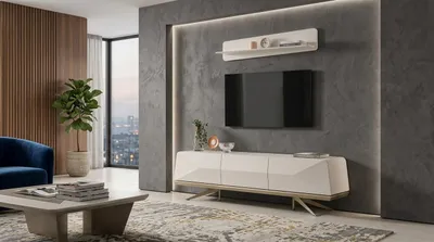 Productafbeelding van Wandmeubel, kast, planken, woonkamer, moderne stijl, kleur wit, praktisch