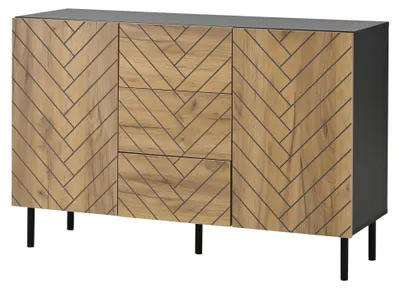 Produktbild von Buffet mit Holzoptik, Zierstreifenmuster, 2 Türen, 3 Schubladen, 120x40x76 cm