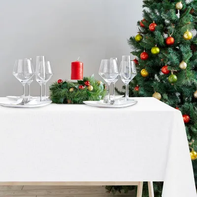 Produktbild von Tischdecke 135x240cm Abwaschbar Wetterfest Leinenoptik Polyester Weiß Rechteckig