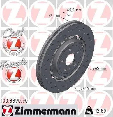 Produktbild von ZIMMERMANN Bremsscheibe Vorne für AUDI TT Coupe (FV3, FVP) 370mm 100.3390.70