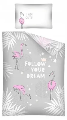 Produktbild von Detexpol Kinderbettwäsche Flamingo Grau 100x135 Baumwolle