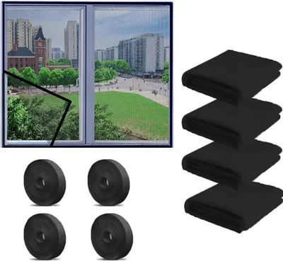 Produktbild von 4Stk Fliegengitter Fenster, Fliegengitter Zuschneidbar 130x150cm, Selbstklebend Insektenschutz Fenster mit 6 Rollen Klebeband, Fliegennetz Fenster, Hohe Dichte Mückengitter, Insektenschutz für Fenster(Schwarz)