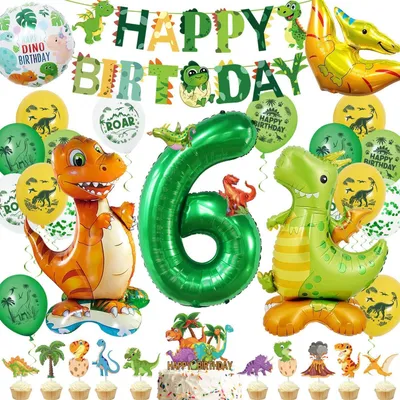 Produktbild von Deko Set Dino Geburtstag 6 Jahre Junge Banner Girlande Ballons Grün