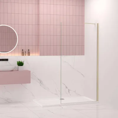 Produktbild von Duschspa Walk-In Dusche 60x200cm Gold gebürstet Duschwand 8mm NANO ESG-Glas mit 50cm Diagonal Stabilisator F104GT Duschabtrennung