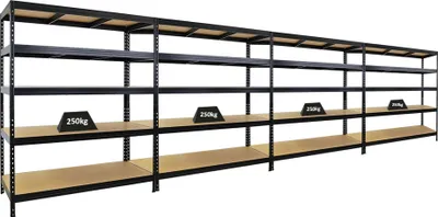 Produktbild von Mega Deal | 4x Schwerlastregal Rivet | HxBxT 180x150x60 cm | Fachlast 250kg | Schwarz