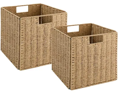 Image de Lot de 2 paniers de rangement tissés à la main, avec des poignées