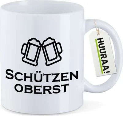 Produktbild von Huuraa Kaffeetasse Schützenoberst Schützenfest 330ml Weiß Keramik Kaffeebecher Geschenkidee
