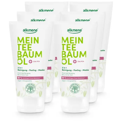 Produktbild von alkmene Mein Teebaumöl 3in1 Reinigung Peeling Maske 6x 150 ml Pickel Reduktion 91% bestätigt - vegan & klimaneutral