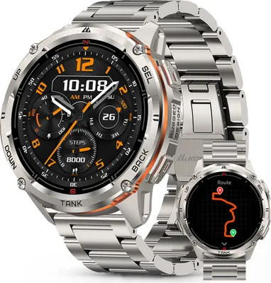 Produktbild von KOSPET TANK T3 Ultra 2 GPS Smartwatch Herren,Edelstahl Gehäuse, 5ATM Wasserdicht, 60+Tage Akkulaufzeit, Bluetooth anrufen，Fitnessuhr mit 1,43" AMOLED