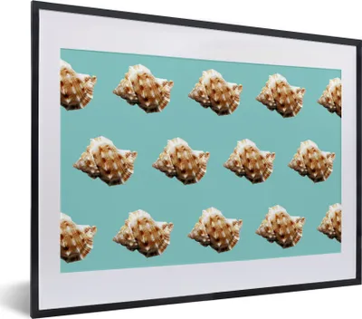 Produktbild von MuchoWow® MuchoWow® Gerahmtes Poster Muscheln - Muster - Grün 40x30 cm - Poster mit zchwarzem Bilderrahmen - Bilderrahmen - Poster im Rahmen