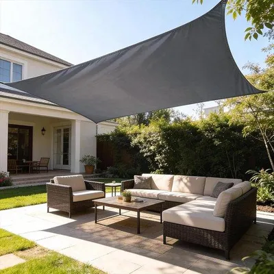 Zdjęcie produktu dla Wodoodporny prostokątny parasol ogrodowy – 98% ochrona przed promieniowaniem UV – 4 x 6 metrów – szary
