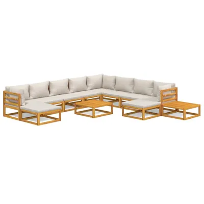 Image de vidaXL Ensemble salon de jardin 12 pièces avec coussins gris clair bois massif