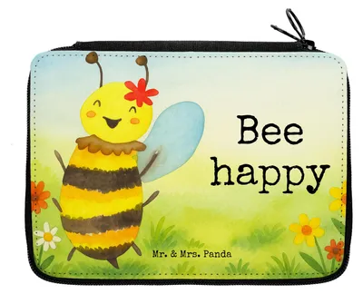 Produktbild von Mr. & Mrs. Panda Bleistiftetui Biene Happy Design - Weiß - Geschenk, Federmäppchen, Etui, Schlampermäppchen, Federmappe, Mäppchen