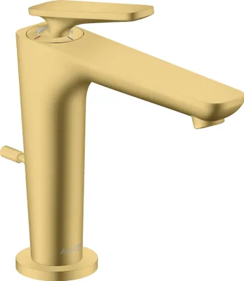 Imagen del producto de AXOR Citterio C, grifo monomando para lavabo, modelo 125, con tecnología CoolStart y sistema de desagüe con varilla, acabado en latón cepillado