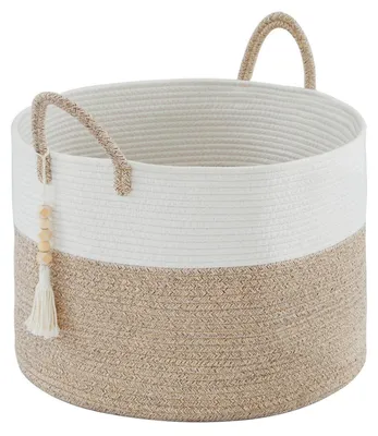 Image de Panier à linge tressé, grand, 65 litres, panier de rangement, panier à jouets, 50x33 cm, couleur marron, corde en coton