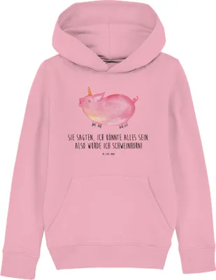 Produktbild von Mr. & Mrs. Panda Kinderpullover Einhorn Schwein 12-14 Jahre (152/164) - Baumwolle Pink - Geschenk, Sweatshirt, Hoodie, Pullover, Funny, Pulli, Spruch, Spaß, Kapuzenpullover