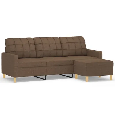 Produktbild von 3-Sitzer-Sofa mit Hocker Braun 180 cm Stoff