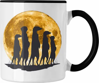 Produktbild von Trendation - Erdmännchen Tasse Mondgrafik Geschenk für Tierliebhaber (Schwarz)