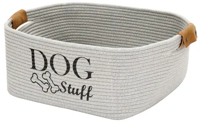 Image de Omgoods - Panier de rangement en corde de coton pour jouets d'animaux de compagnie - Gris