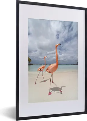 Produktbild von MuchoWow® MuchoWow® Gerahmtes Poster Zwei Flamingos auf einer Insel in Aruba 40x60 cm - Poster mit zchwarzem Bilderrahmen - Poster in Rahmen
