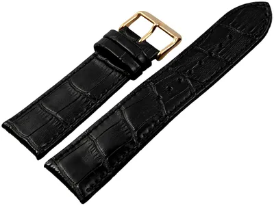 Produktbild von Echtleder-Uhrenarmband, schwarz, Krokooptik, 20 mm - 24 mm