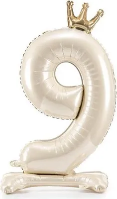 Productafbeelding van Foliemachineballon, cijfer "9", 84 cm, lichtcrème