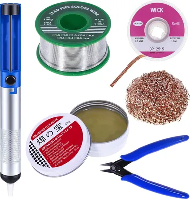 Imagen del producto de Pasta de soldadura, sin plomo, juego de 6 piezas, que incluye soldadura y una bomba de desoldadura para electrónica