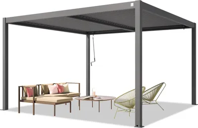 Produktbild von PRIMEYARD Pergola 4x4 m Aluminium-Pfosten mit Lamellendach aus Stahl graue Terrassenüberdachung