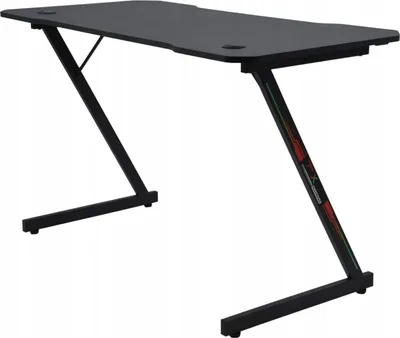 Produktbild von Gaming-Schreibtisch, Computertisch für Gamer, ergonomische Tischplatte 120 cm, Getränke- und Kopfhörerhalter, Kabeldurchführungen, stabile Z-Konstruktion, modernes Design