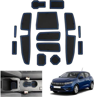 Immagine prodotto di Dacia Sandero 3 Accessori (blu) Tappetini antiscivolo, Tappetini per la console centrale, Tappetini per le cuciture delle portiere