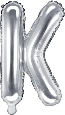 Obrázek produktu pro Fóliový balónek písmeno "K", 35 cm, stříbrný (1 krabice / 50 kusů)