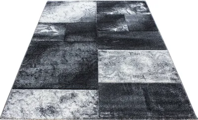 Produktbild von Kurzflor Teppich Wohnzimmer Grau 120x170 Rechteck Kariertes Design aus Polypropylen