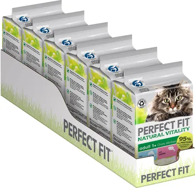 Produktbild von PERFECT FIT Adult 1+ Katzenfutter nass, 36x50g Portionsbeutel, mit Hochseefisch und Lachs, ohne Getreide