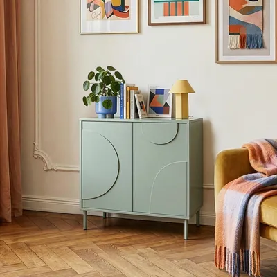 Zdjęcie produktu dla Komoda "Holea" z 2 drzwiczkami typu "push-to-open", wymiary 75 x 70 x 34 cm, kolor: jasnoszary