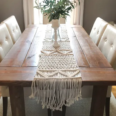 Produktbild von Makramee tischläufer,Handgewebt tischdecke tischläufer vintage mit Langen Quasten tischdekoration, Table Runner Bohemia für Holiday Home Decor