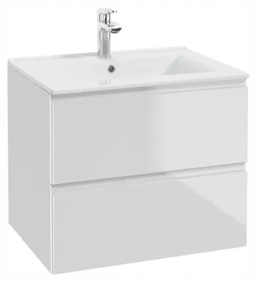 Zdjęcie produktu dla Szafka Łazienkowa Biała Wisząca 60 x 46 cm z Umywalką Połysk Szuflady Soft