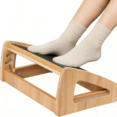 Image de Repose-pieds en bois réglable avec surface antidérapante - Ergonomique
