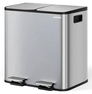 Immagine prodotto di Contenitore per rifiuti da cucina - Secchio con doppio pedale, capacità 2 x 15 litri - Coperchio con chiusura ammortizzata - Contenitore interno per la raccolta differenziata - Acciaio inossidabile - Argento