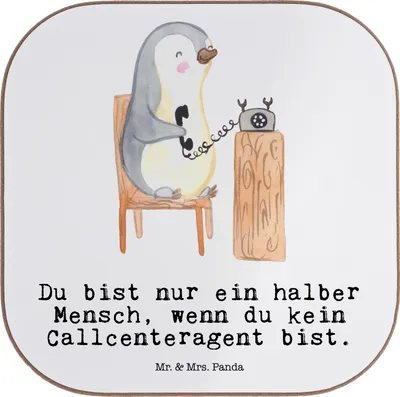 Produktbild von Mr. & Mrs. Panda Holzuntersetzer Callcenteragent Herz - Weiß - Geschenk, Untersetzer Tasse, Customer Service, Lustig, Spruch, Glas, Witzig, gläseruntersetzer, Coaster